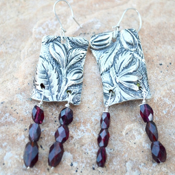 Antique Obsessions Jewelry - Antique Sterling Silver Garnet Drop Earrings 925